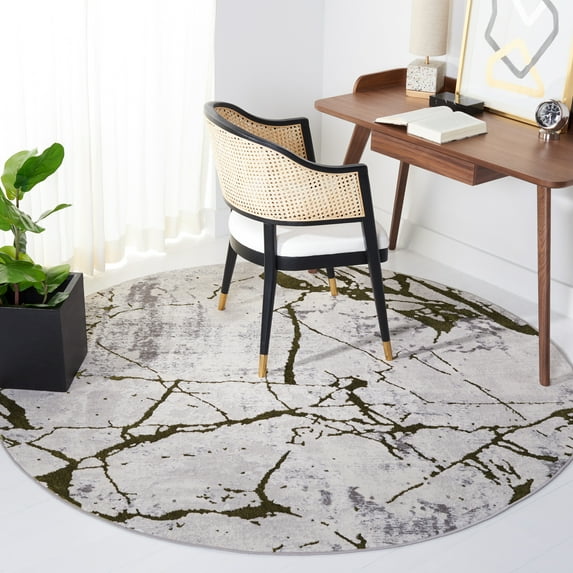SAFAVIEH Amelia Pemala Abstract Area Rug, Gray/Green, 6'7" x 6'7" Round
