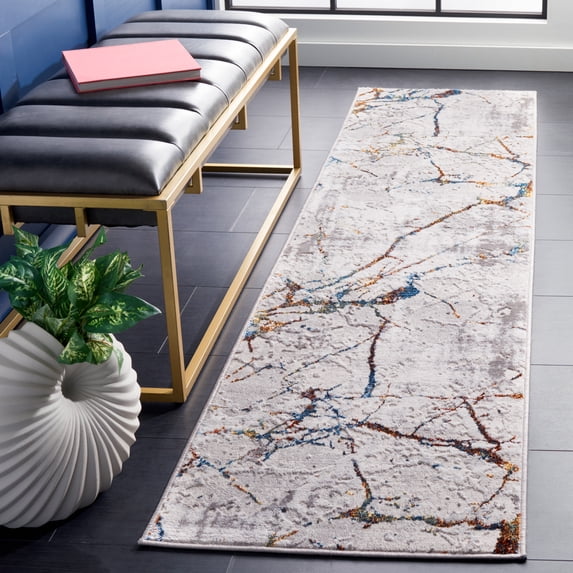 SAFAVIEH Amelia Pemala Abstract Runner Rug, Gray/Blue Gold, 2' x 12'