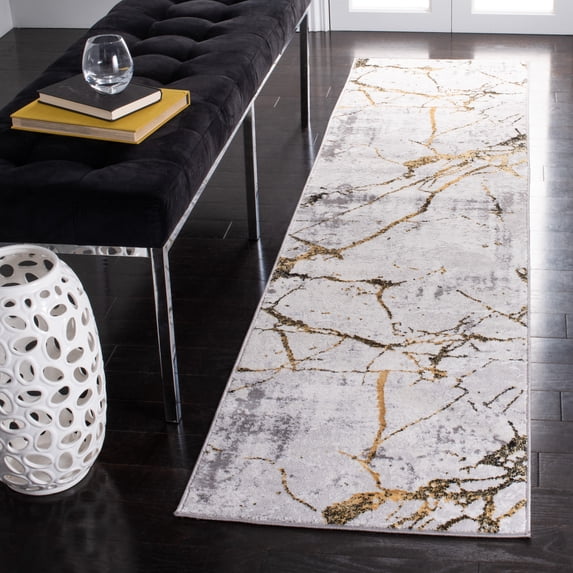 SAFAVIEH Amelia Pemala Abstract Runner Rug, Gray/Gold, 2' x 10'