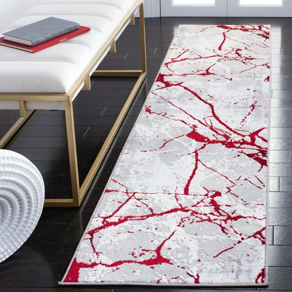 SAFAVIEH Amelia Pemala Abstract Runner Rug, Gray/Red, 2' x 8'