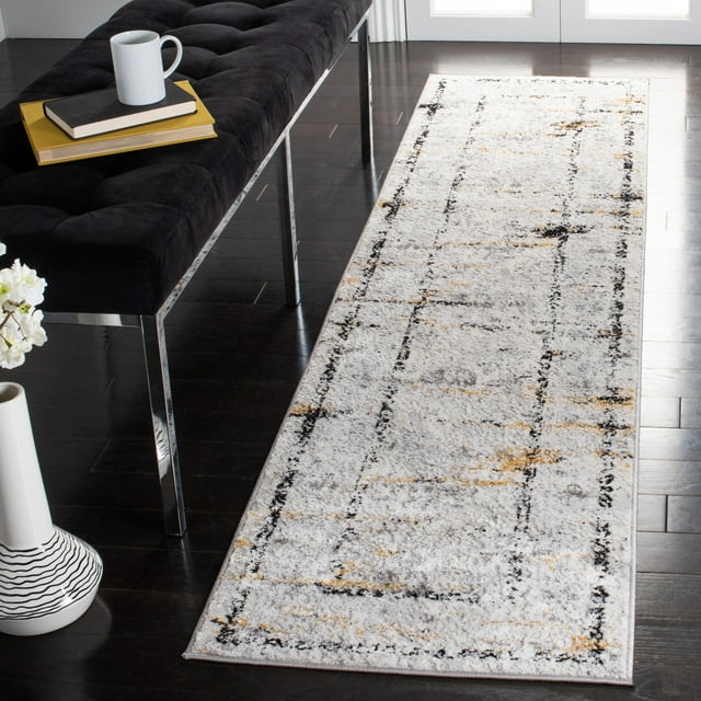 SAFAVIEH Amelia Romeo Abstract Bordered Runner Rug, Grey/Gold, 2' x 8'