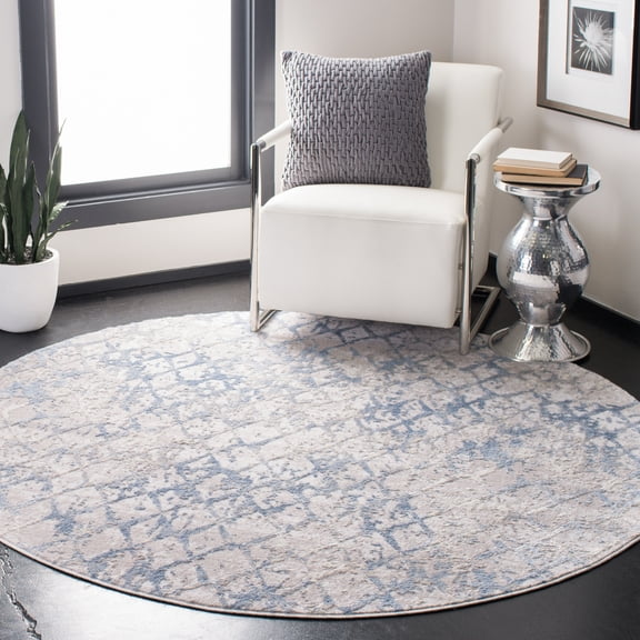 SAFAVIEH Amelia Roslyn Abstract Area Rug, Light Gray/Blue, 5'3" x 5'3" Round