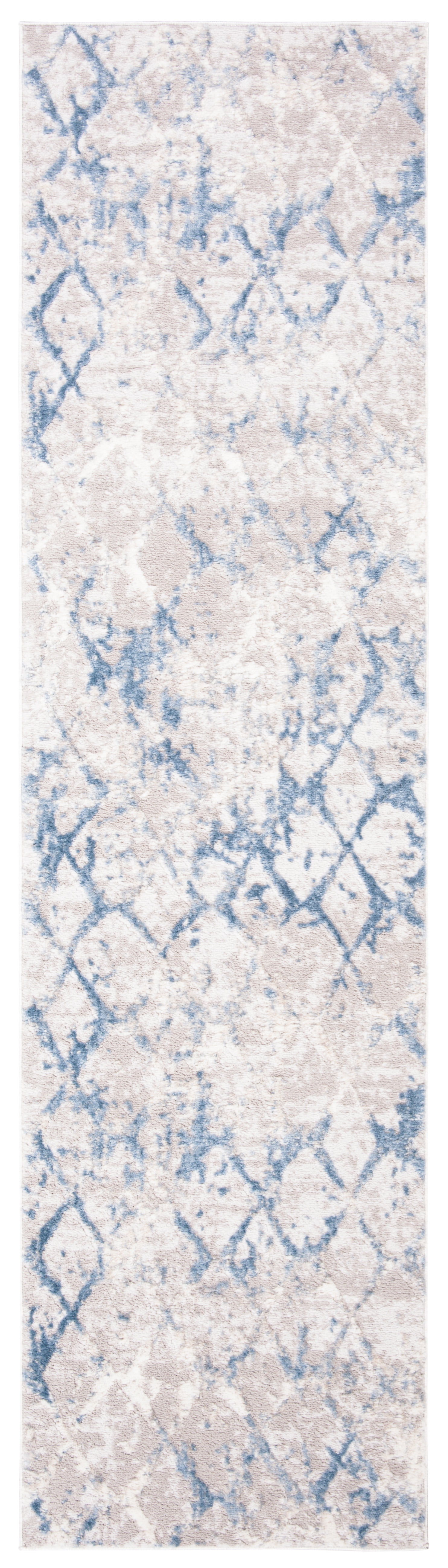 Amelia Light Grey and Blue Synthetic Runner Rug, 2'2" x 22'