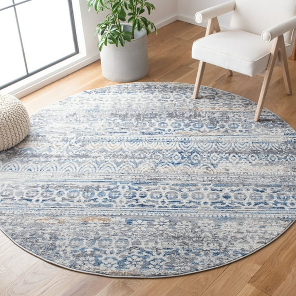 SAFAVIEH Amelia Scott Geometric Area Rug, Gray/Blue, 6'7" x 6'7" Round