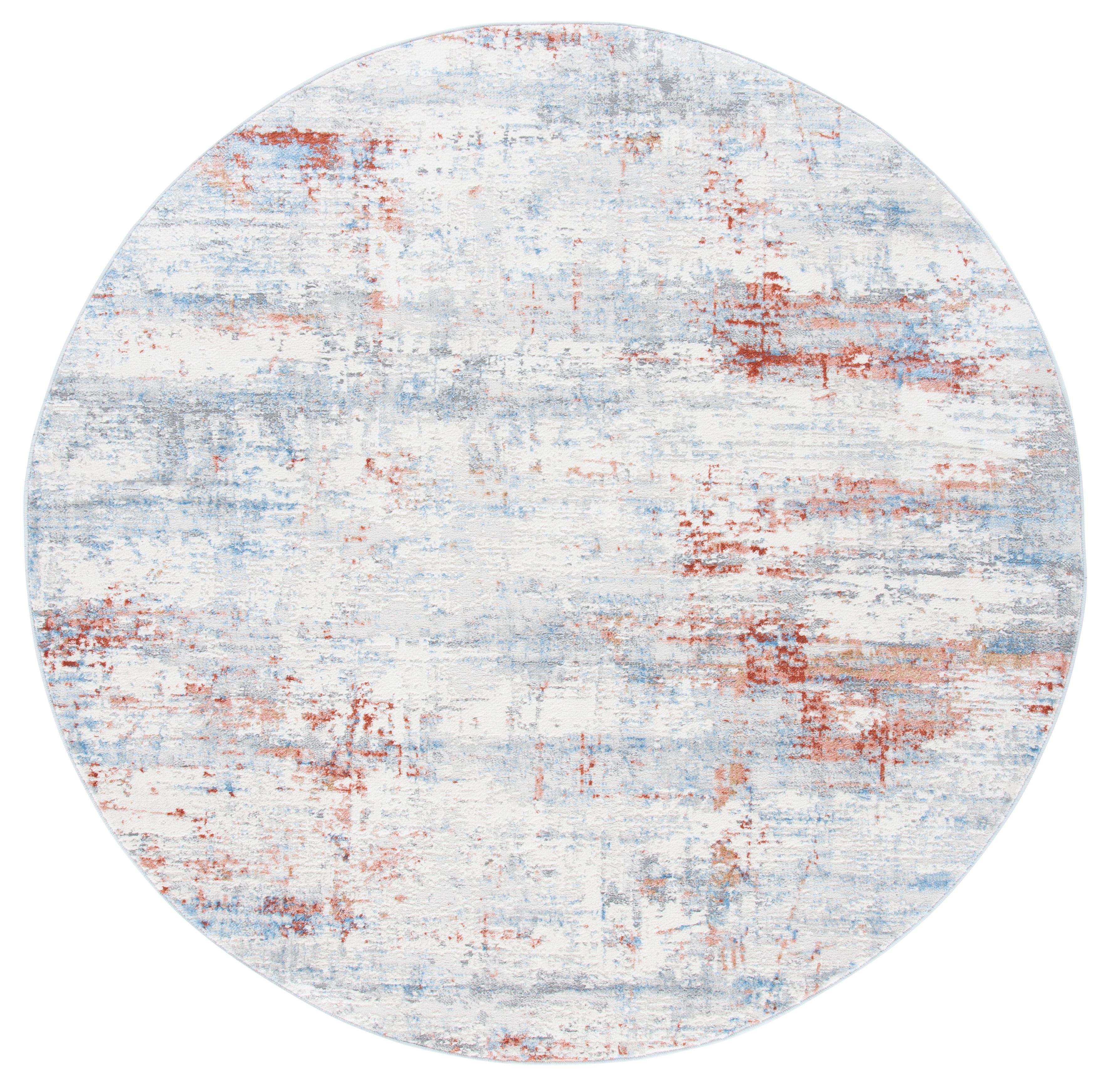 Ivory and Rust Synthetic 79" Reversible Round Rug
