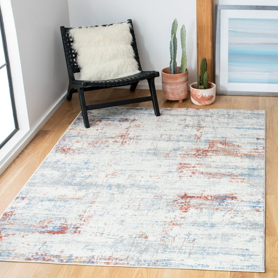 SAFAVIEH Amelia Topher Abstract Area Rug, Ivory/Rust, 6'7" x 6'7" Square