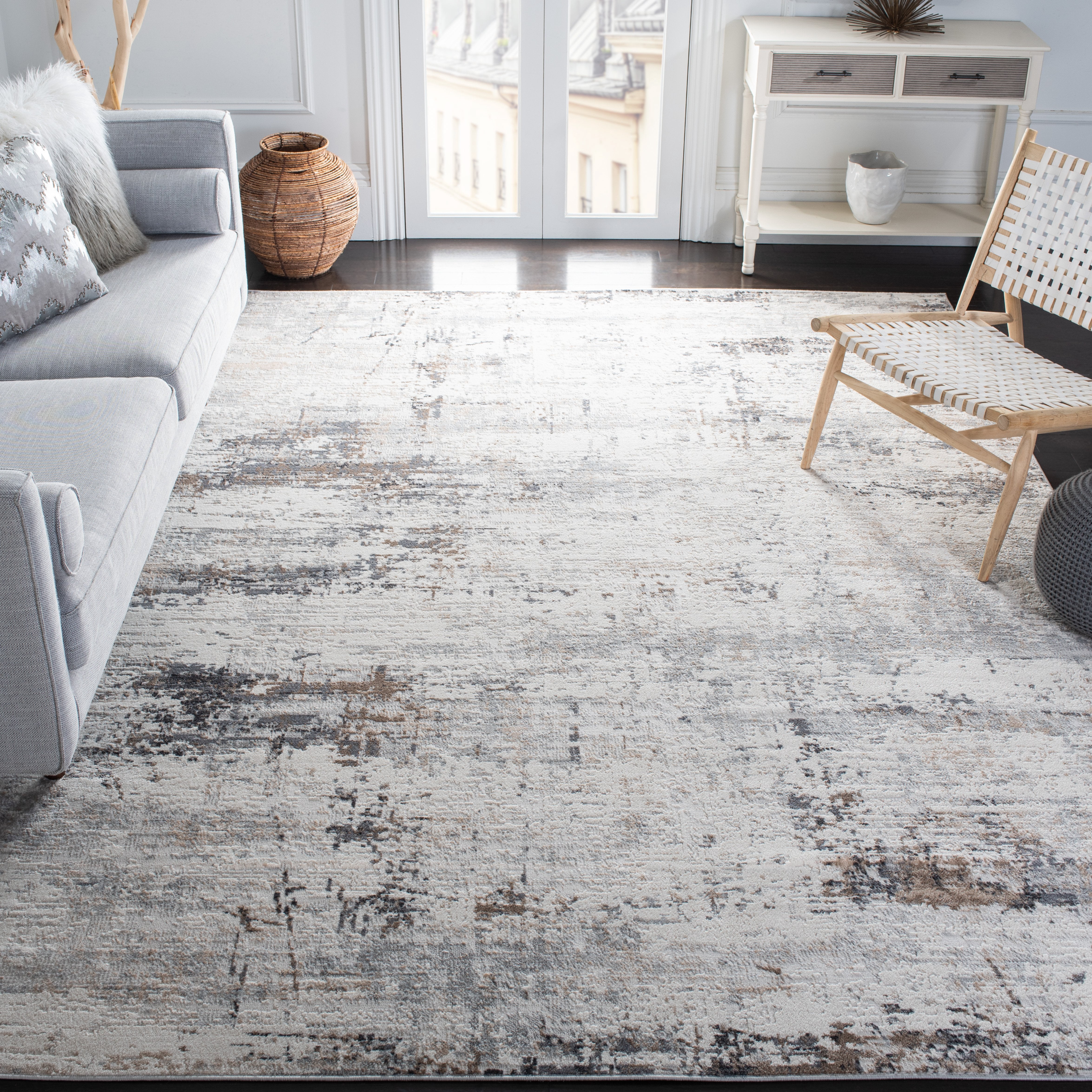 SAFAVIEH Amelia Topher Abstract Area Rug, Ivory/Gray, 9' x 12'