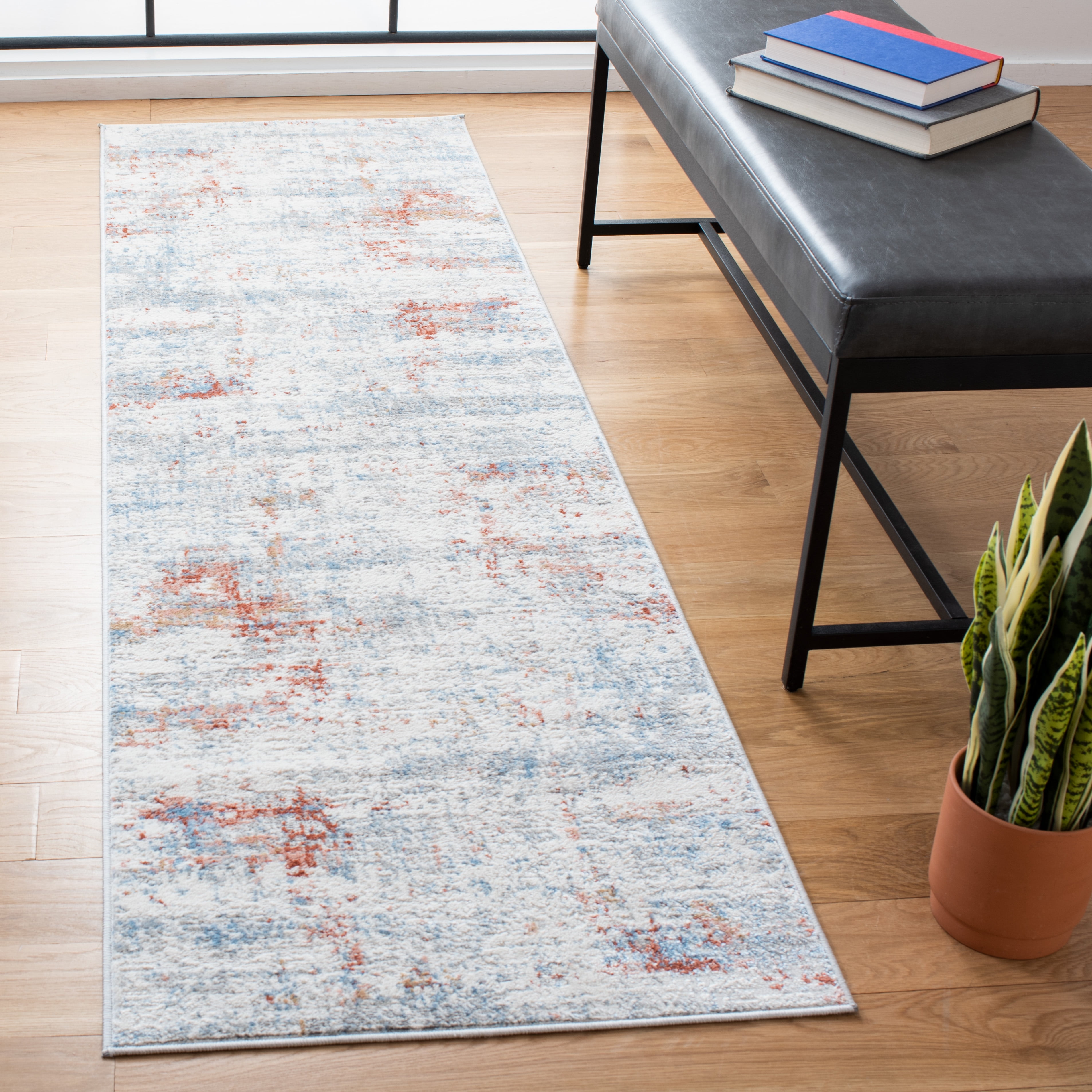 SAFAVIEH Amelia Topher Abstract Runner Rug, Ivory/Rust, 2'3" x 8'