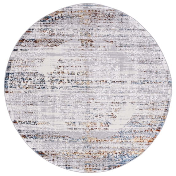 SAFAVIEH Amelia Toria Floral Area Rug, Gray/Blue Gold, 6'7" x 6'7" Round