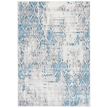SAFAVIEH Amelia Tucker Abstract Trellis Distressed Area Rug, Grey/Blue, 5'5" x 7'7"