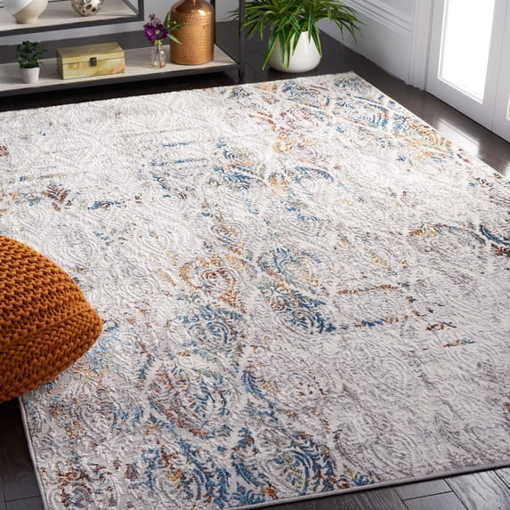 SAFAVIEH Amelia Tucker Trellis Area Rug, Gray/Blue Gold, 6'7" x 6'7" Square