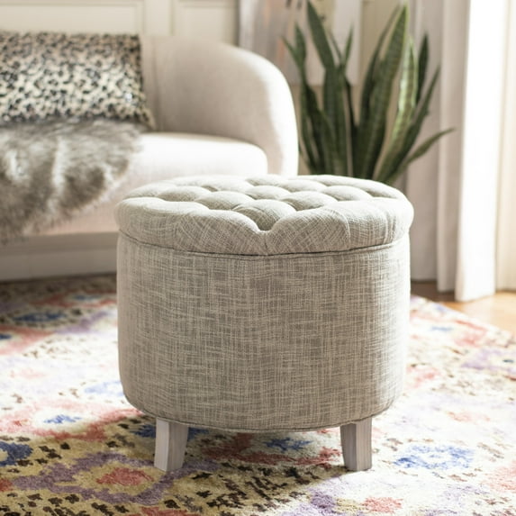 SAFAVIEH Amelia Tufted Storage Ottoman Stone