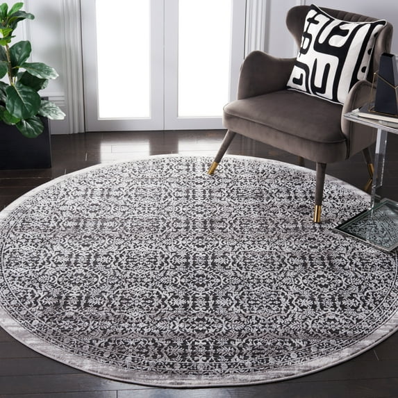 SAFAVIEH Amelia Velda Oriental Area Rug, Charcoal/Ivory, 6'7" x 6'7" Round