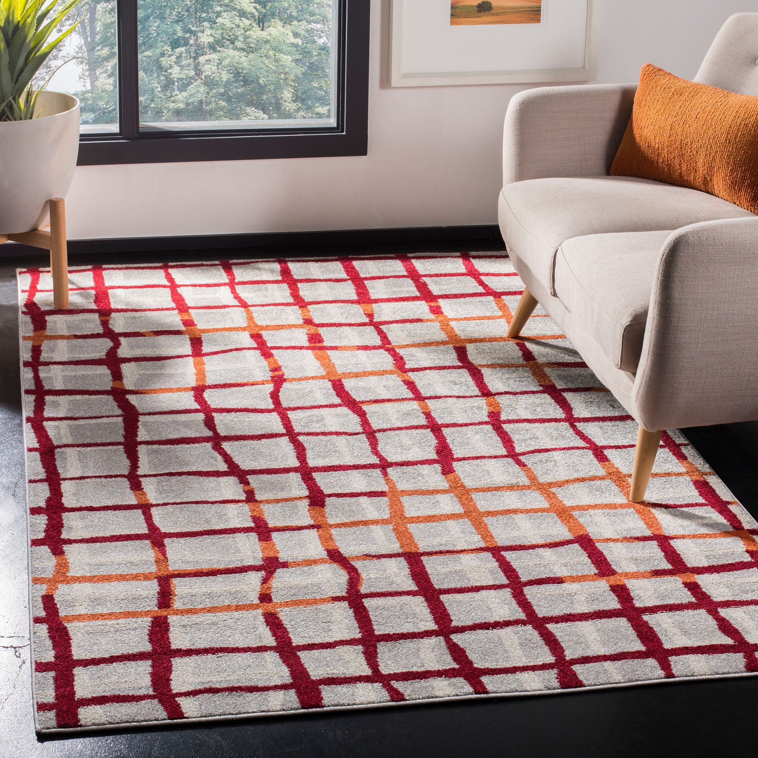 Light Grey and Ivory Geometric Synthetic Area Rug, 9' x 12'