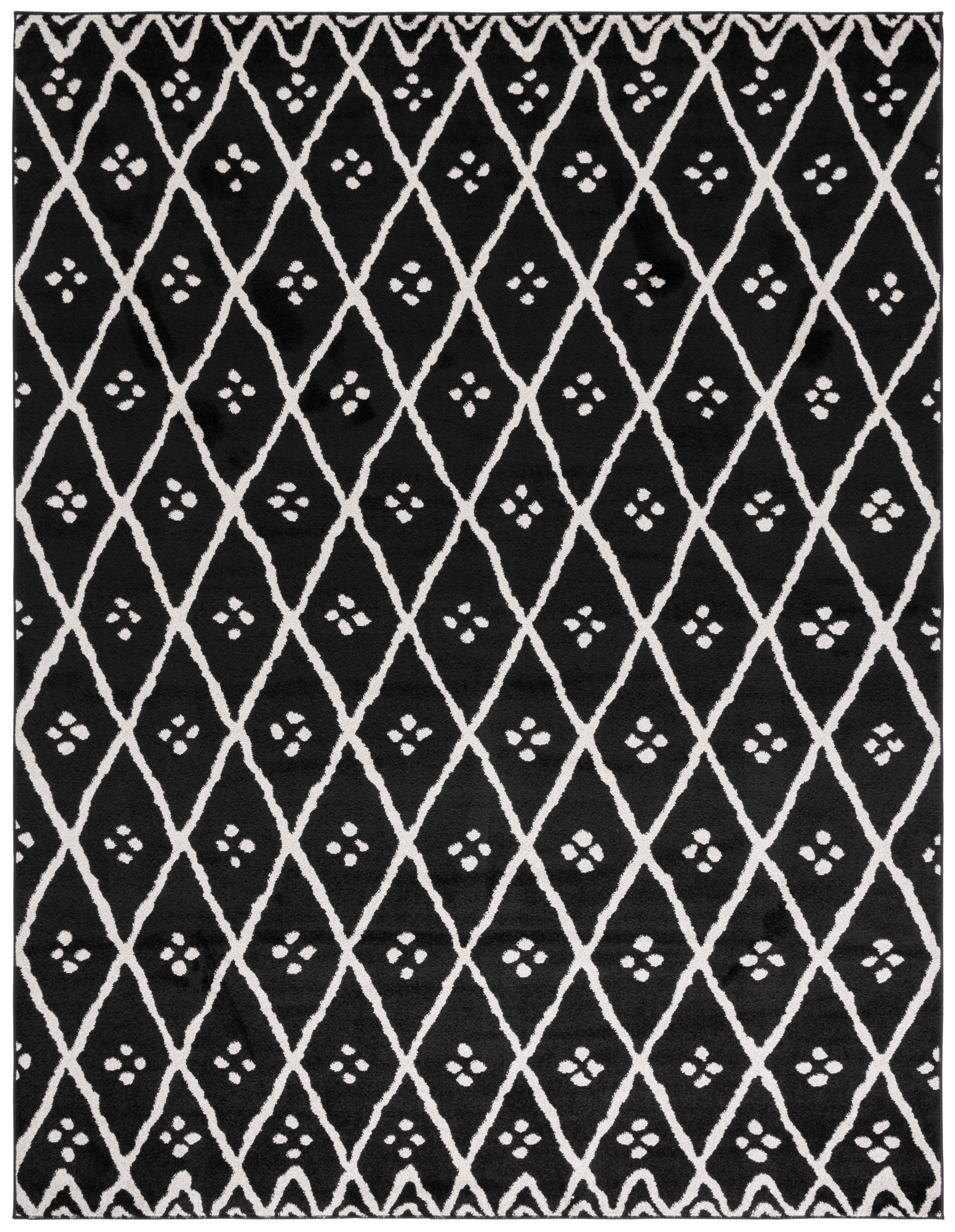 Black and Creme Hand-Knotted Rectangular Area Rug 8' x 10'