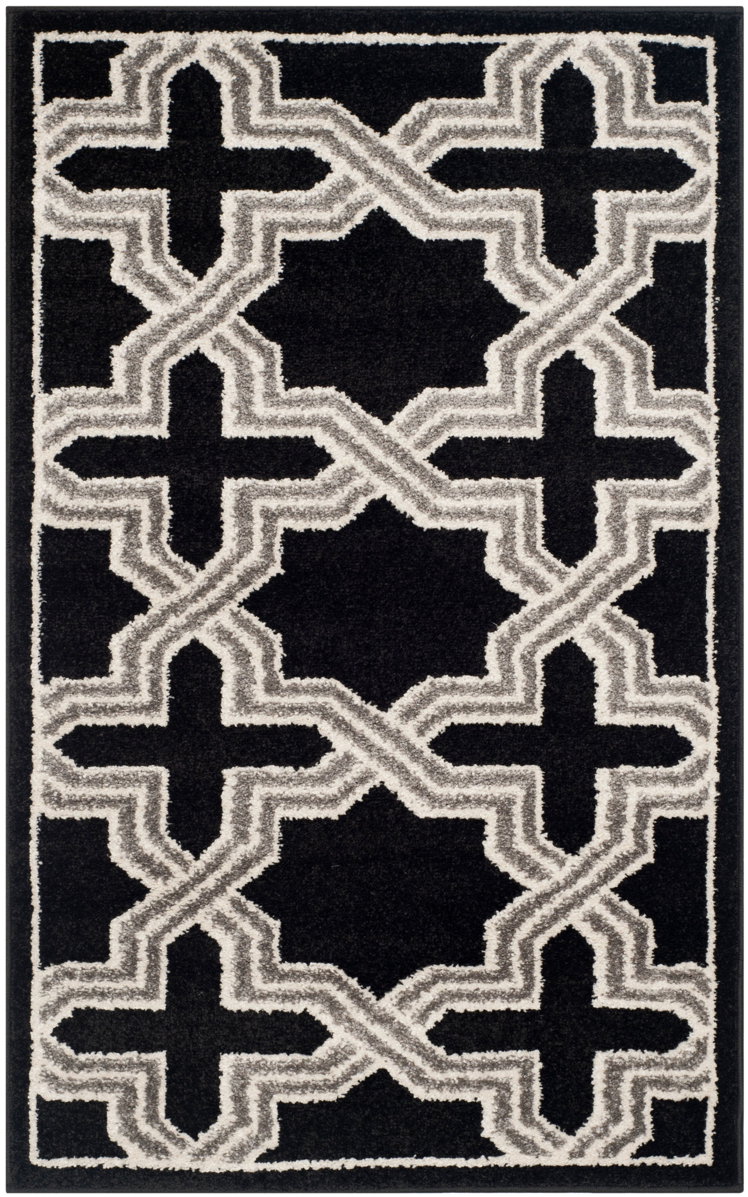 Anthracite and Gray Geometric Cotton Synthetic Rug