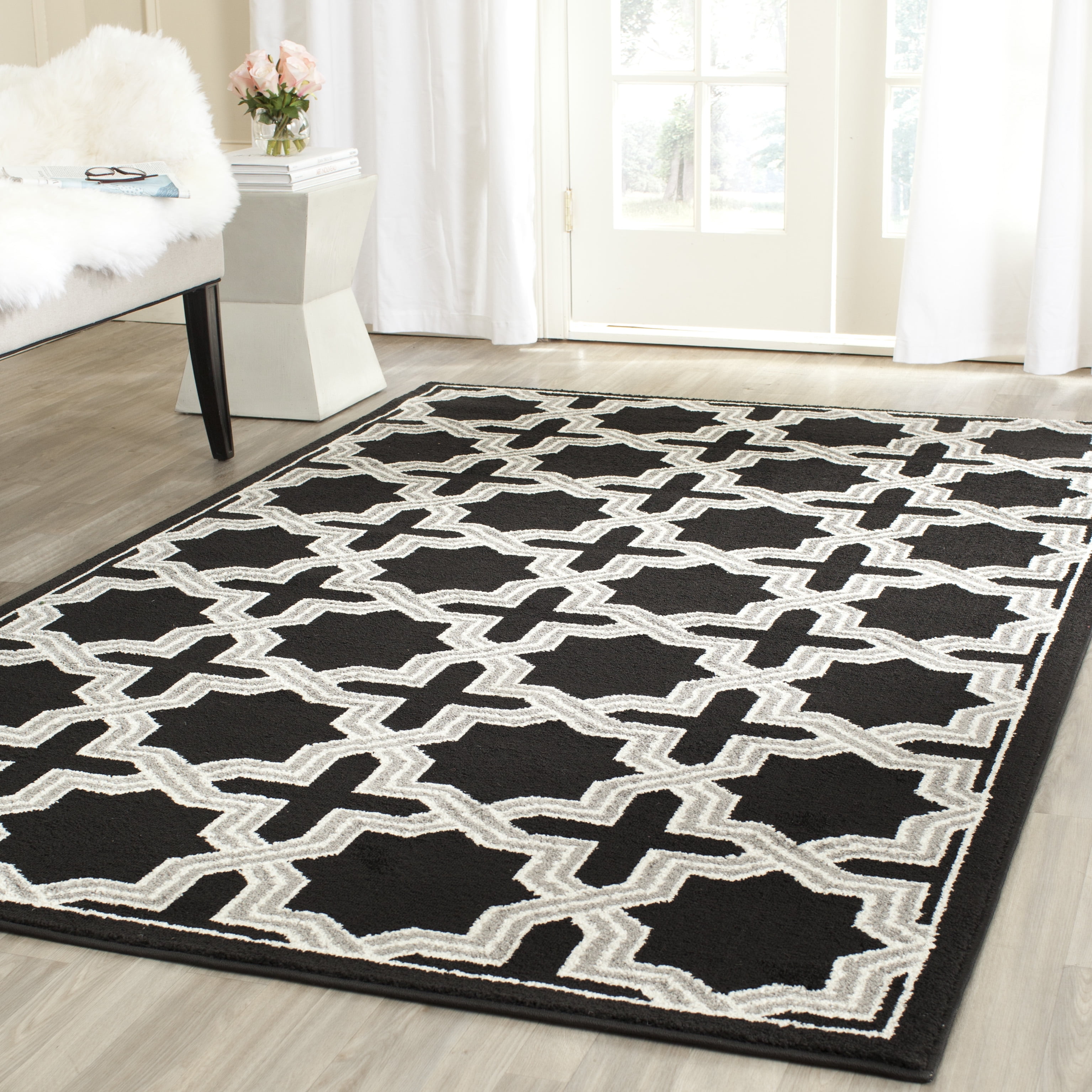 Gray Geometric 8' x 10' Reversible Cotton Synthetic Rug