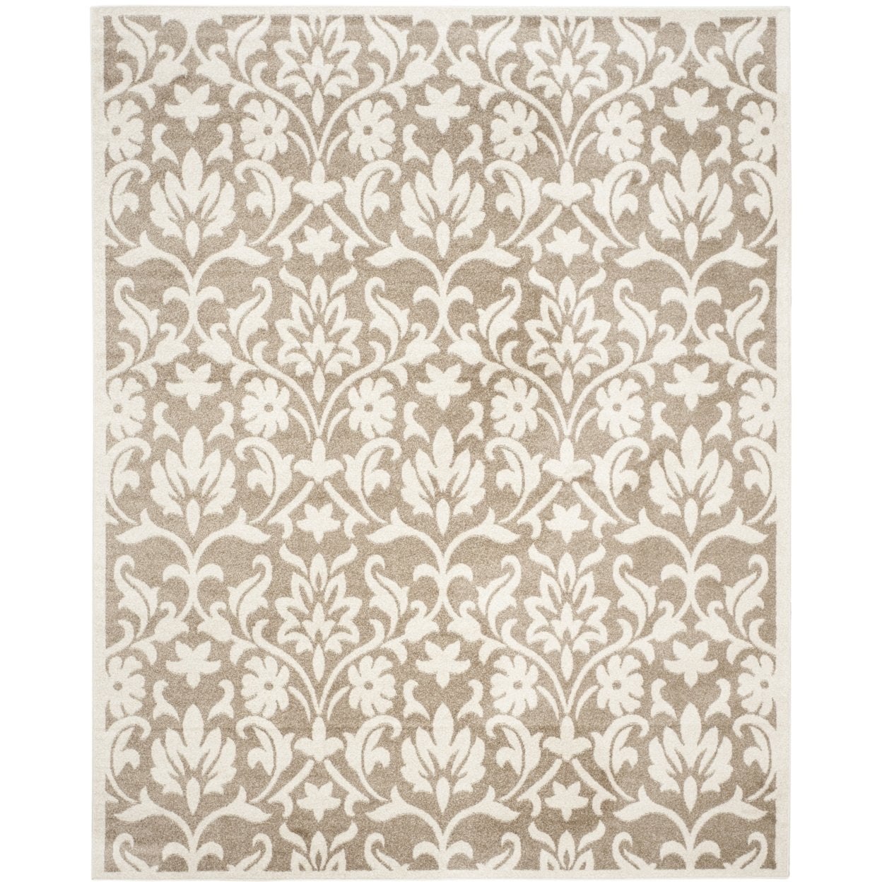 Wheat Beige Floral Synthetic Outdoor Area Rug, 10' x 14'