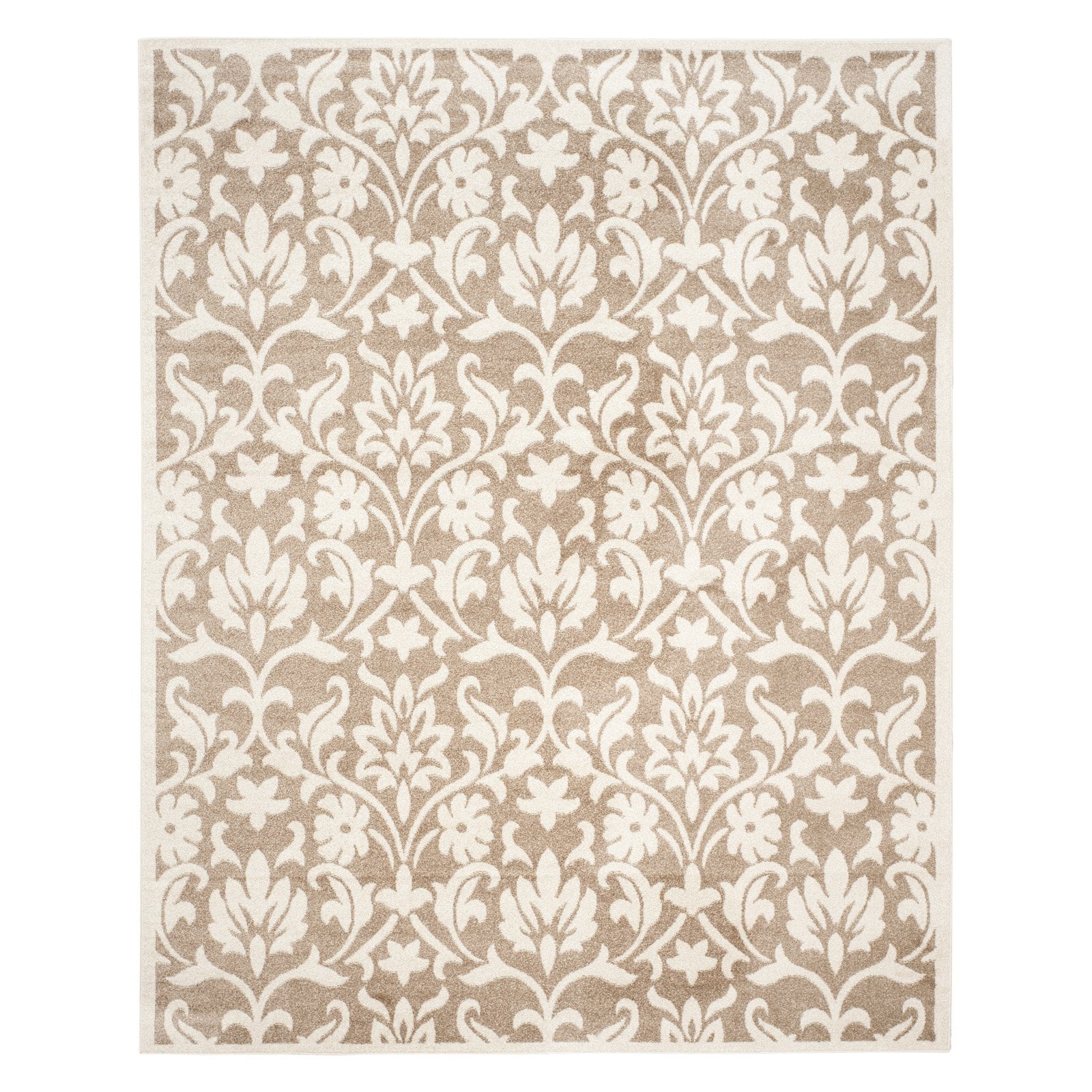 Wheat and Beige Floral Synthetic 9' x 12' Area Rug