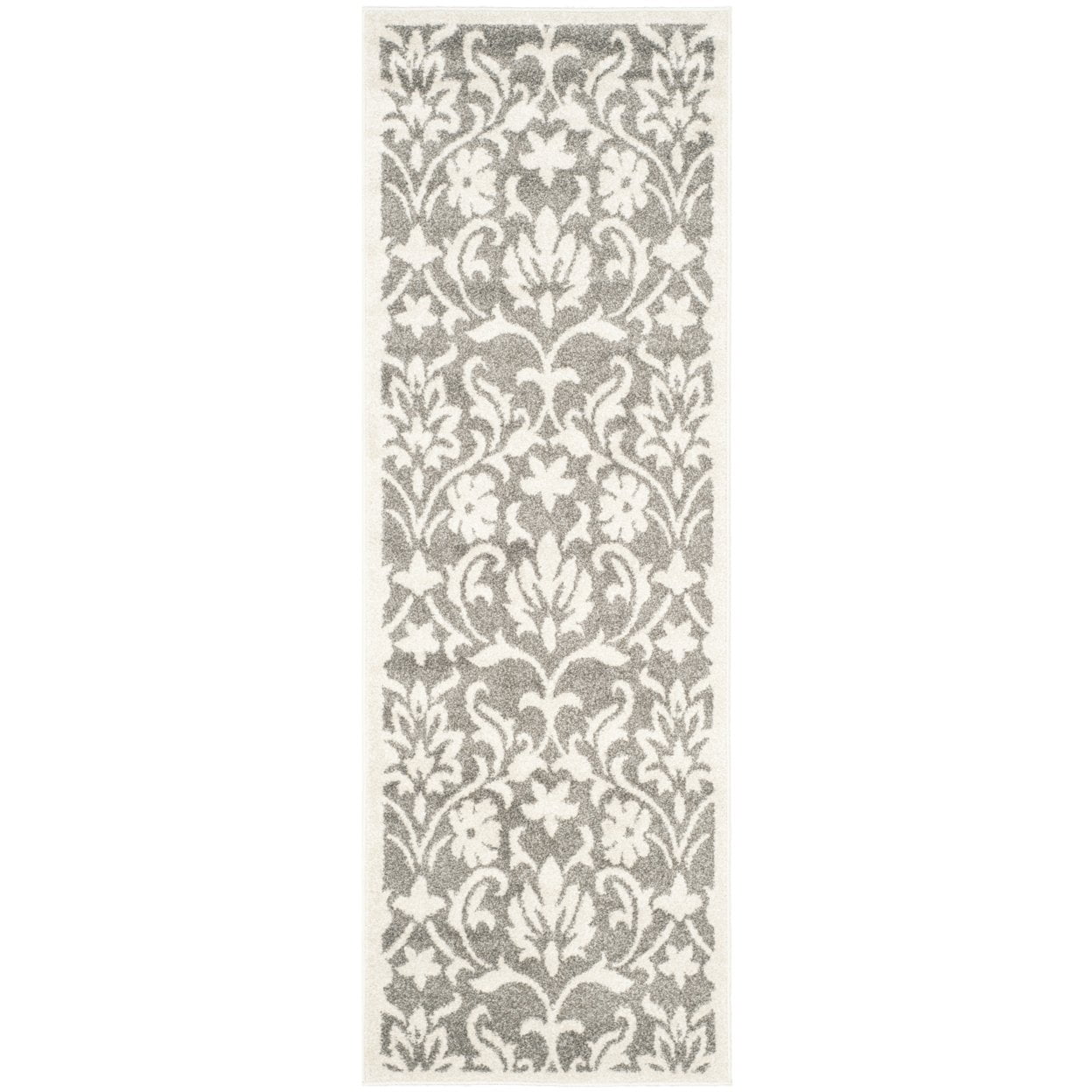 Reversible Dark Grey Floral Synthetic 27" x 9" Easy-Care Runner Rug