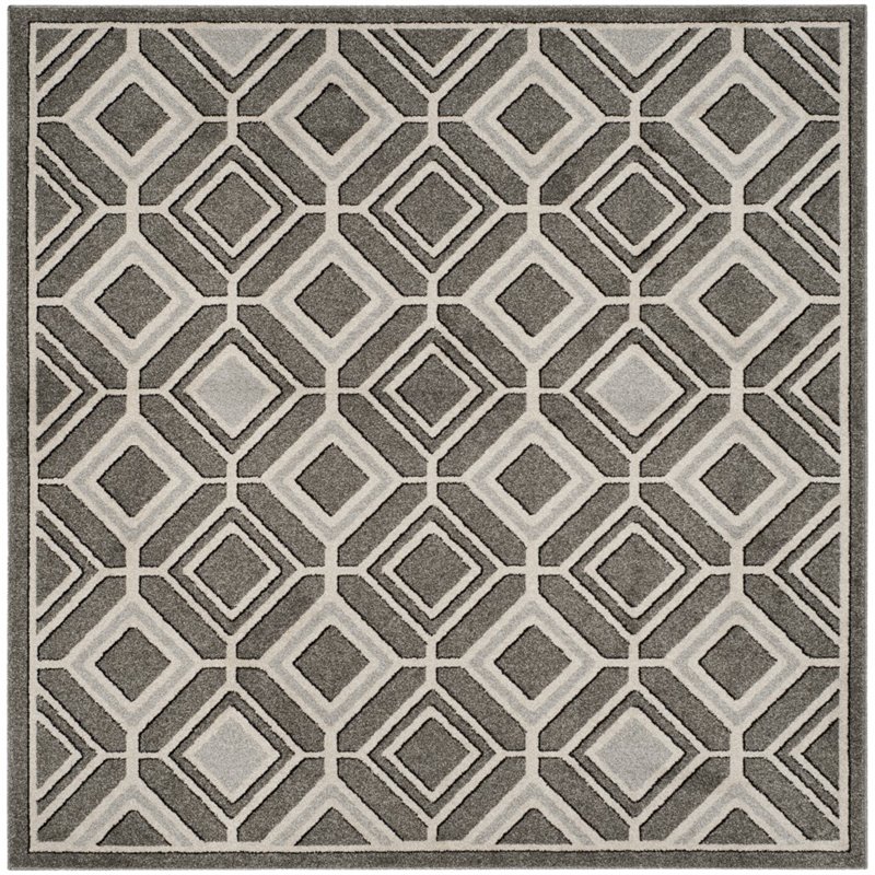 Grey and Light Grey Geometric Square Area Rug, 7' x 7'