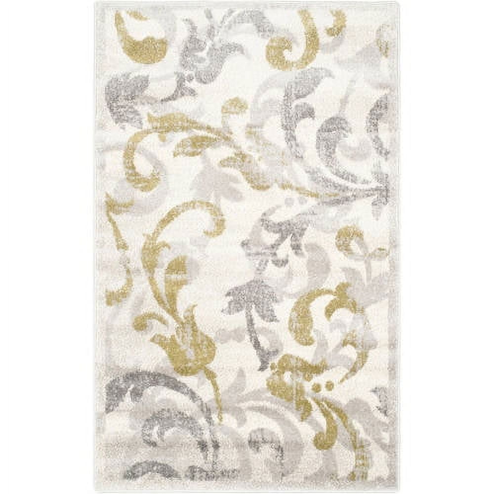 Ivory and Light Grey Round Geometric Synthetic Area Rug