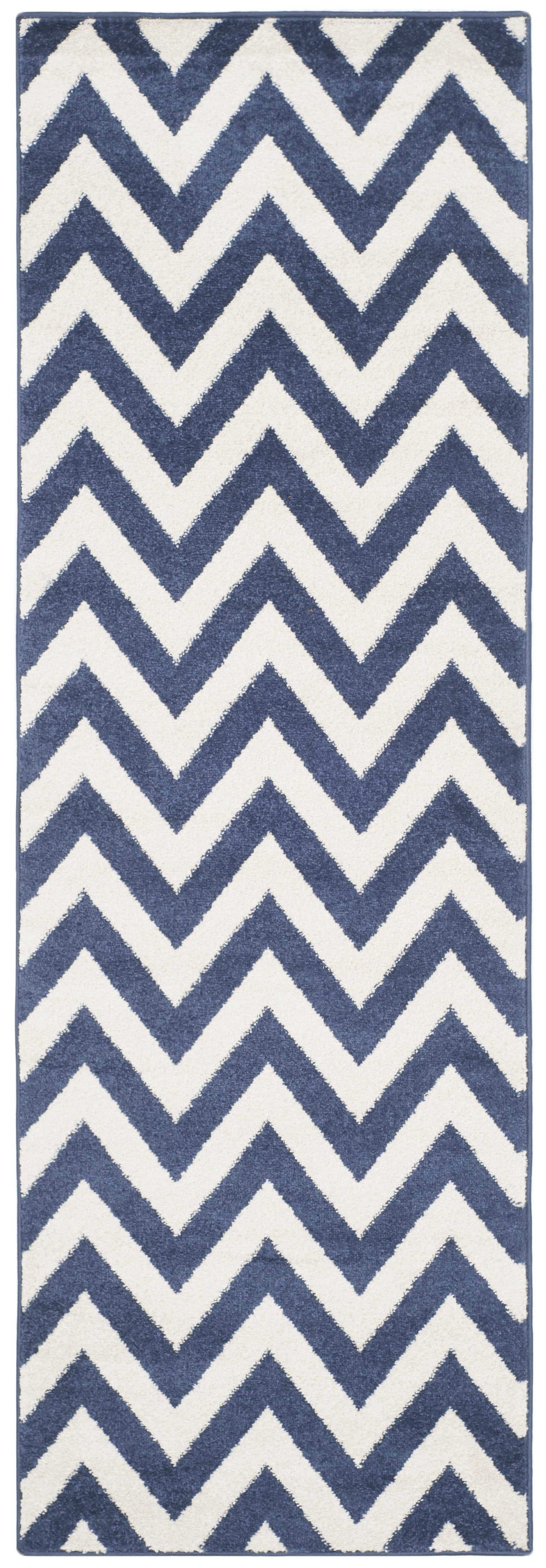 Navy and Beige Chevron Synthetic Runner Rug