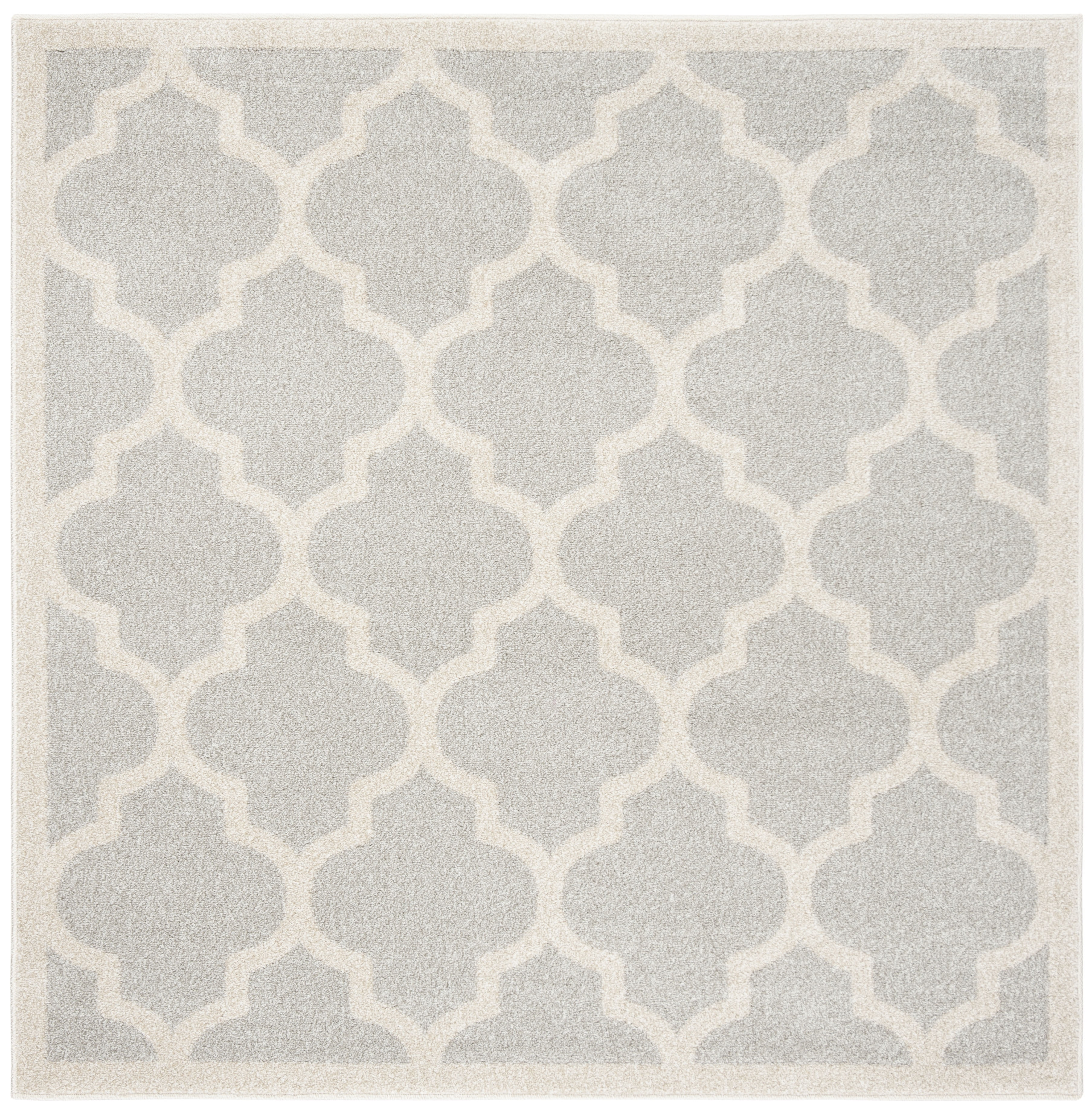 Reversible Light Grey & Beige Geometric 5' Square Synthetic Rug