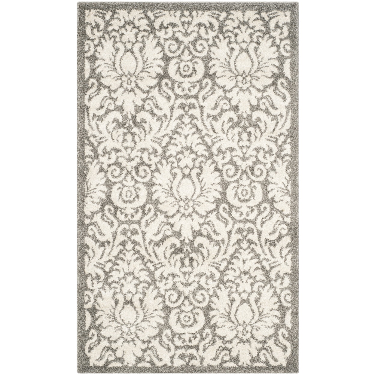 Gray and Beige Floral Synthetic Outdoor Area Rug