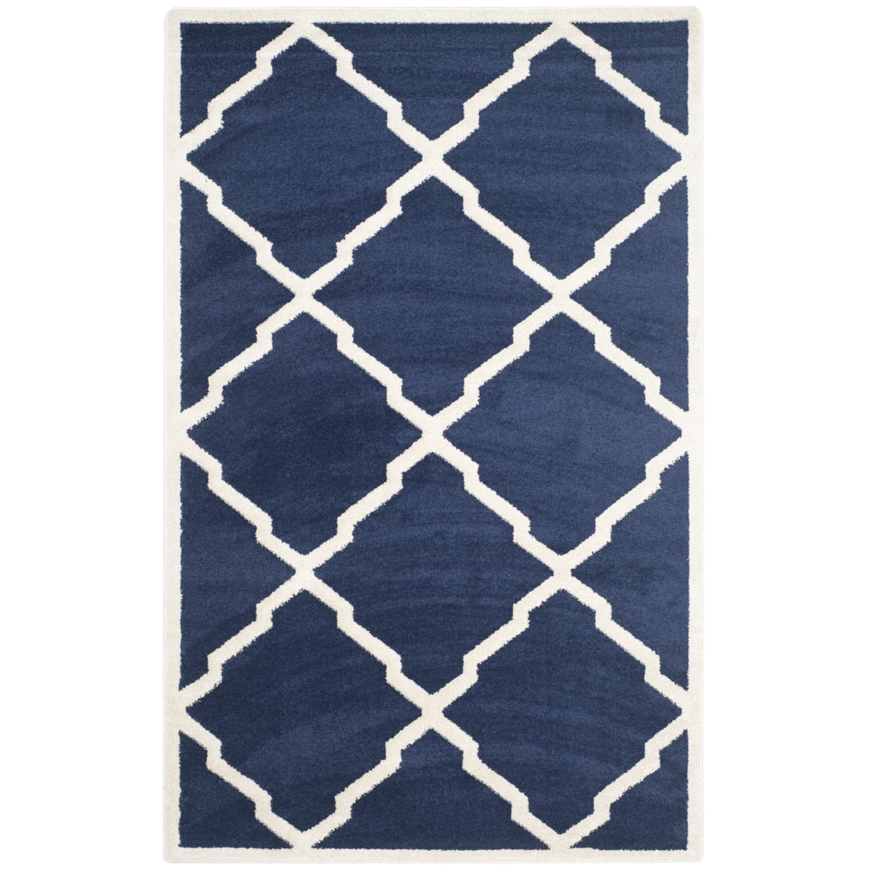 Navy and Beige Geometric 4' x 6' Synthetic Area Rug