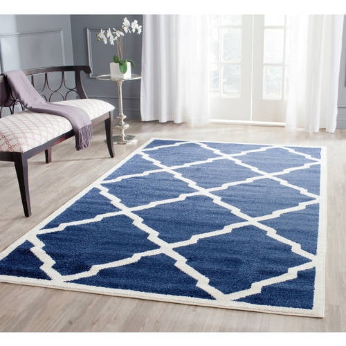 Navy and Beige Trellis 6' x 9' Easy Care Area Rug