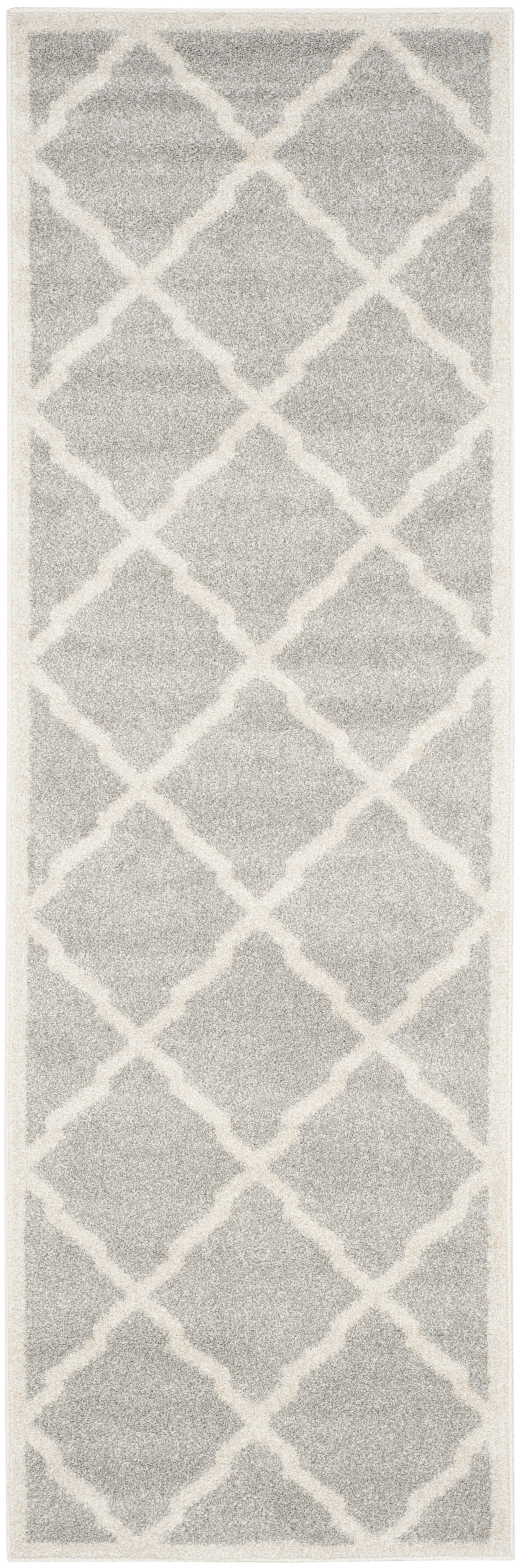 Light Grey and Beige Geometric Synthetic Runner Rug
