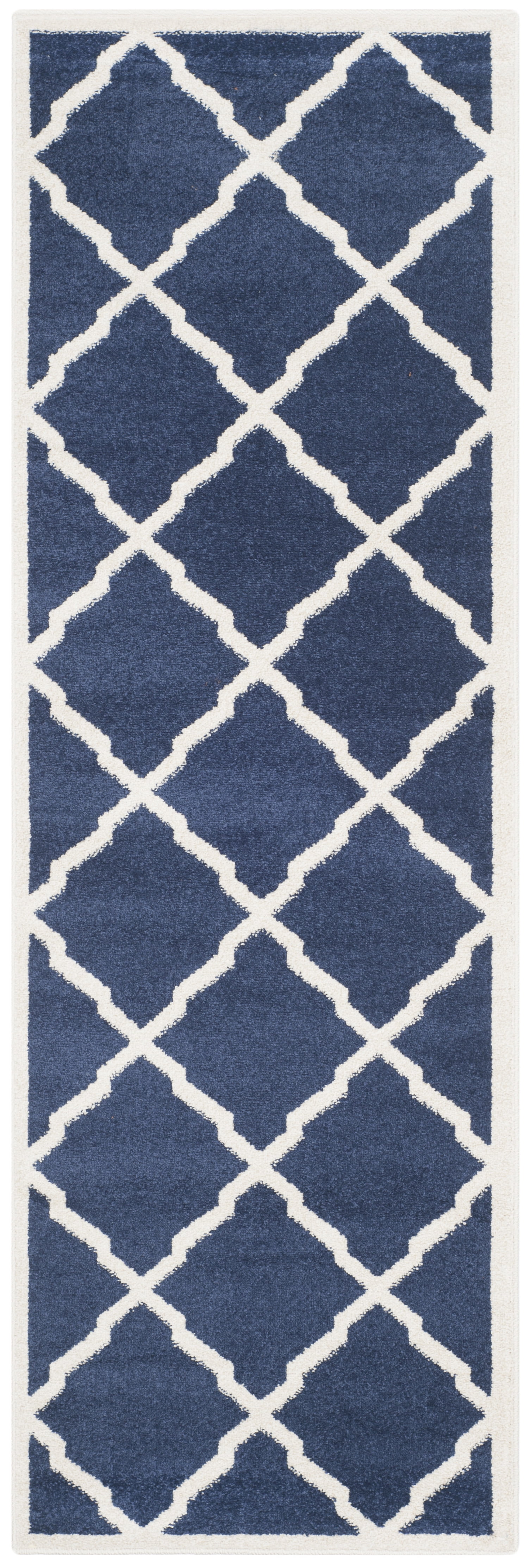 Navy and Beige Geometric Cotton Runner Rug