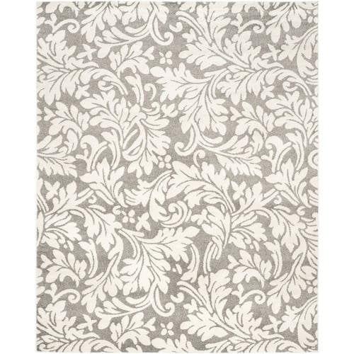 Floral Dark Grey & Beige Synthetic 8' x 10' Easy-Care Area Rug