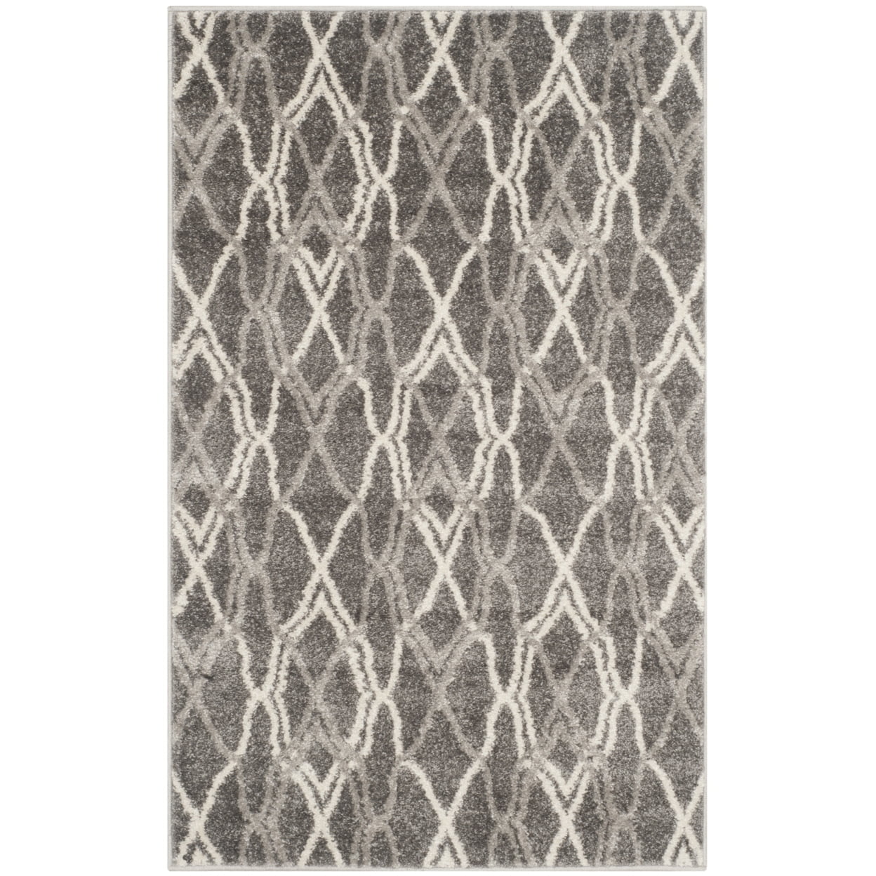 Beige Light Grey Geometric 30" Round Synthetic Area Rug