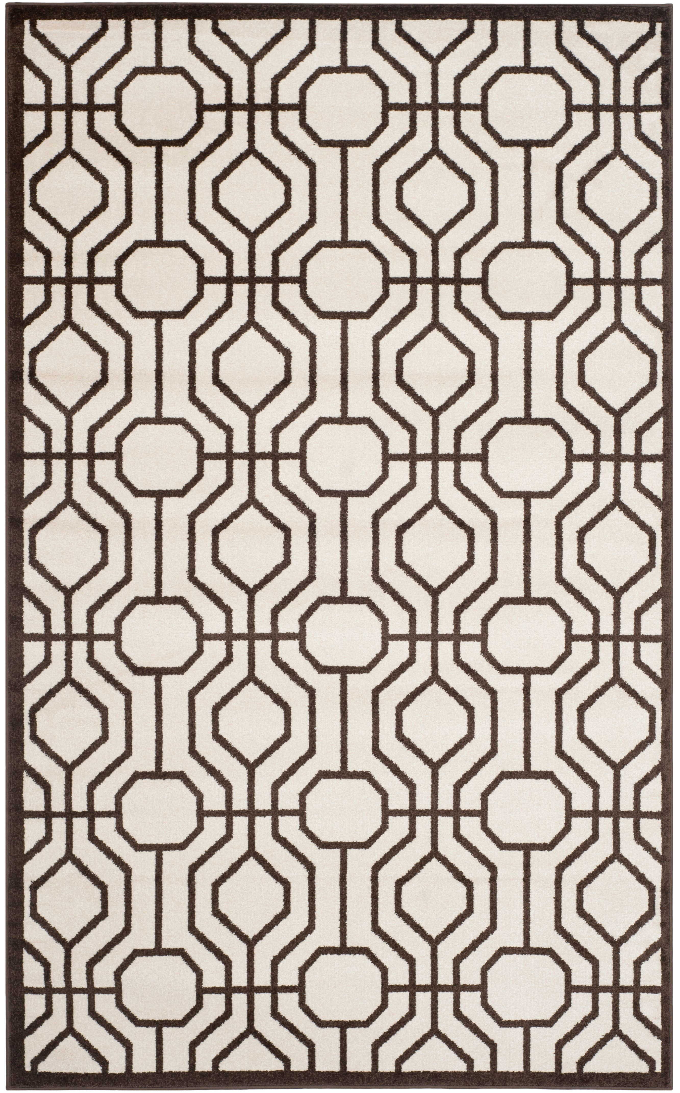 Ivory and Brown Geometric Synthetic 4' x 6' Area Rug