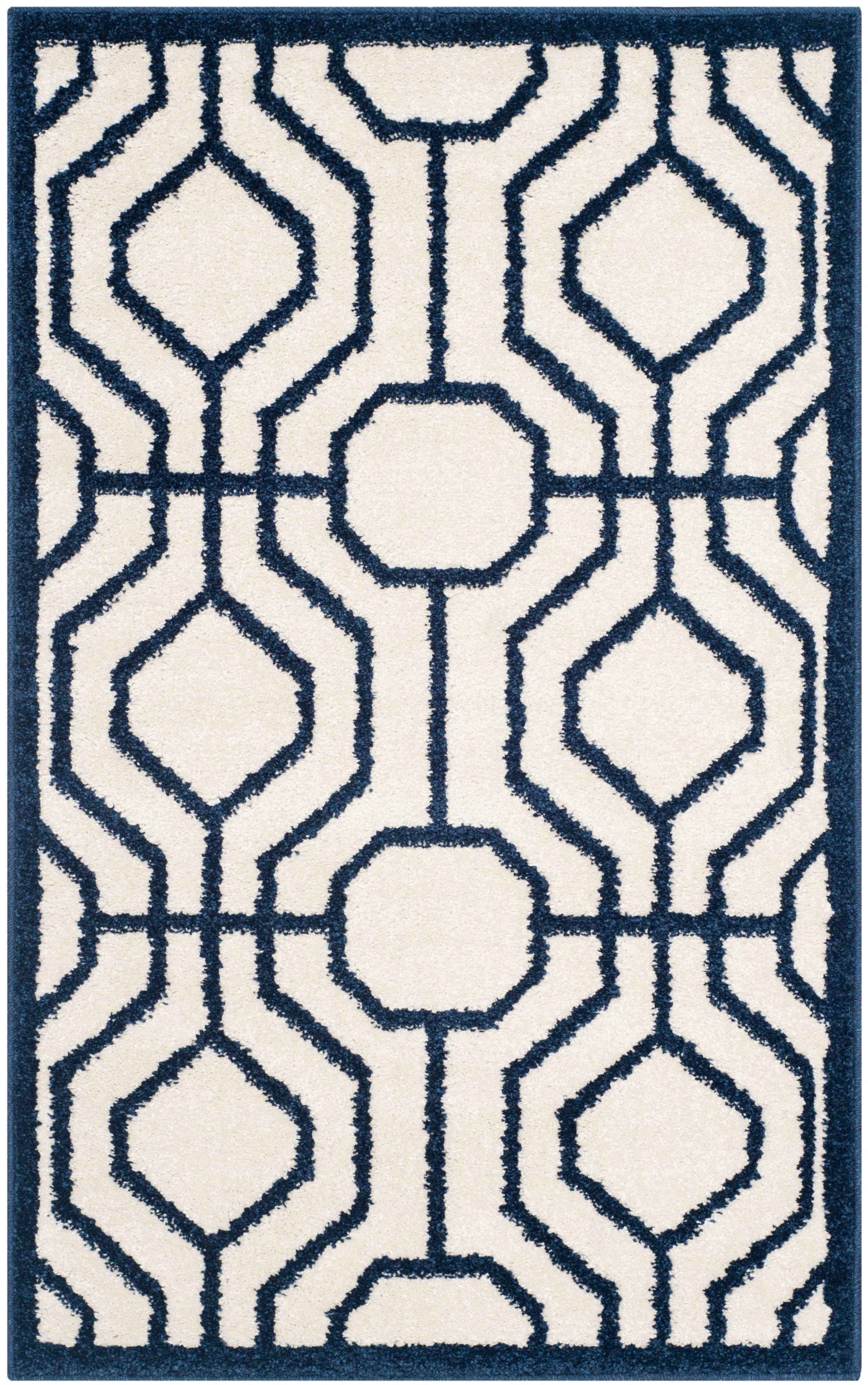 Ivory and Navy Geometric Rectangular Area Rug 2'6" x 4'