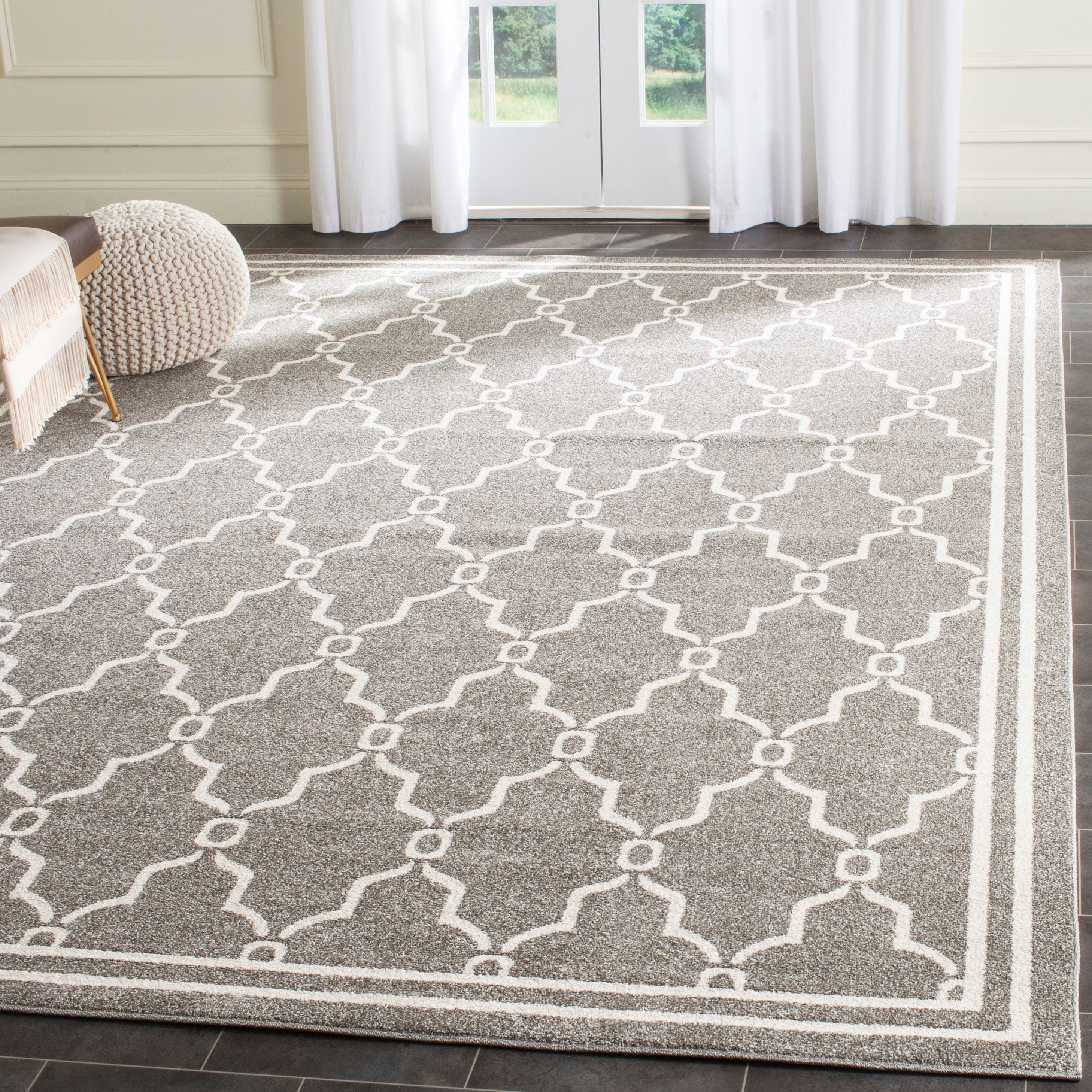 Rectangular Dark Grey/Beige Cotton Synthetic 10' x 14' Area Rug
