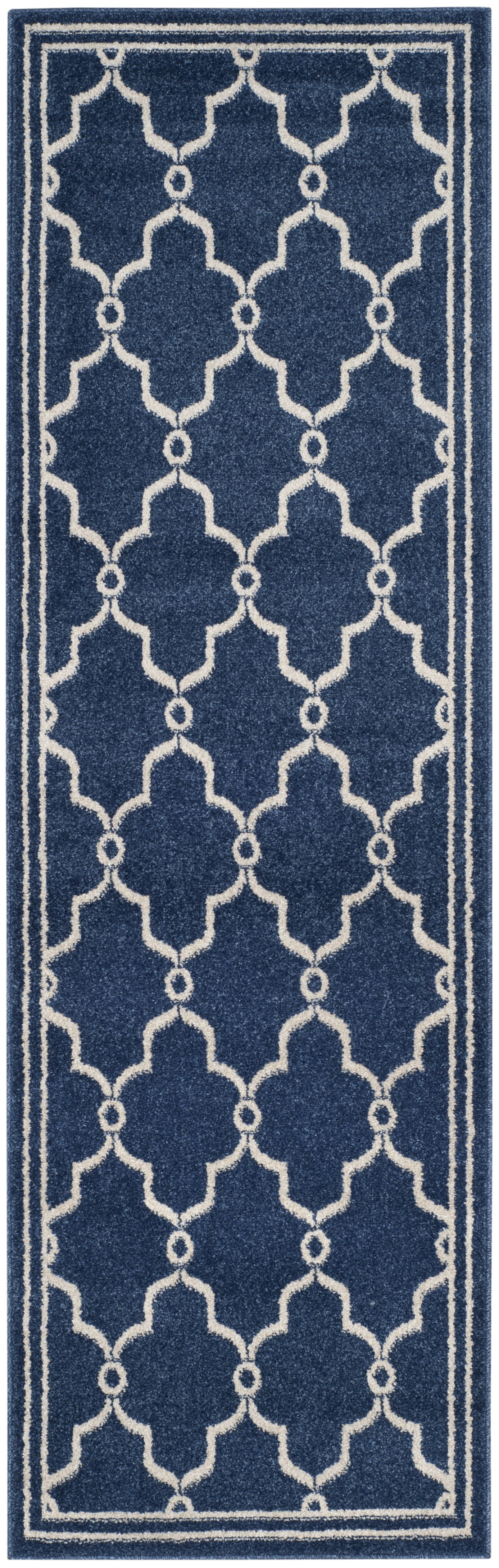 Navy and Beige Geometric Outdoor Runner Rug