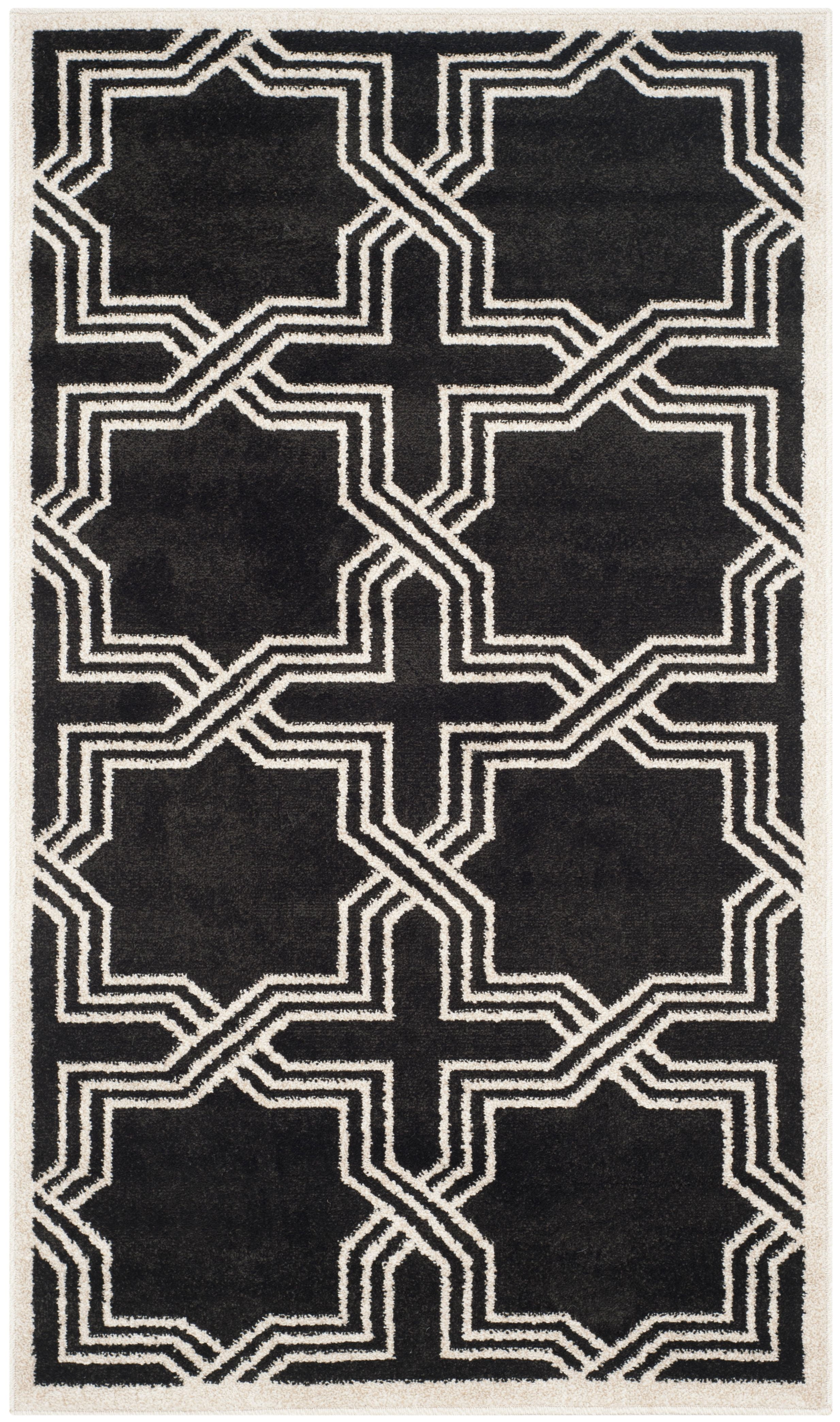 Anthracite and Ivory Geometric Low Pile Area Rug