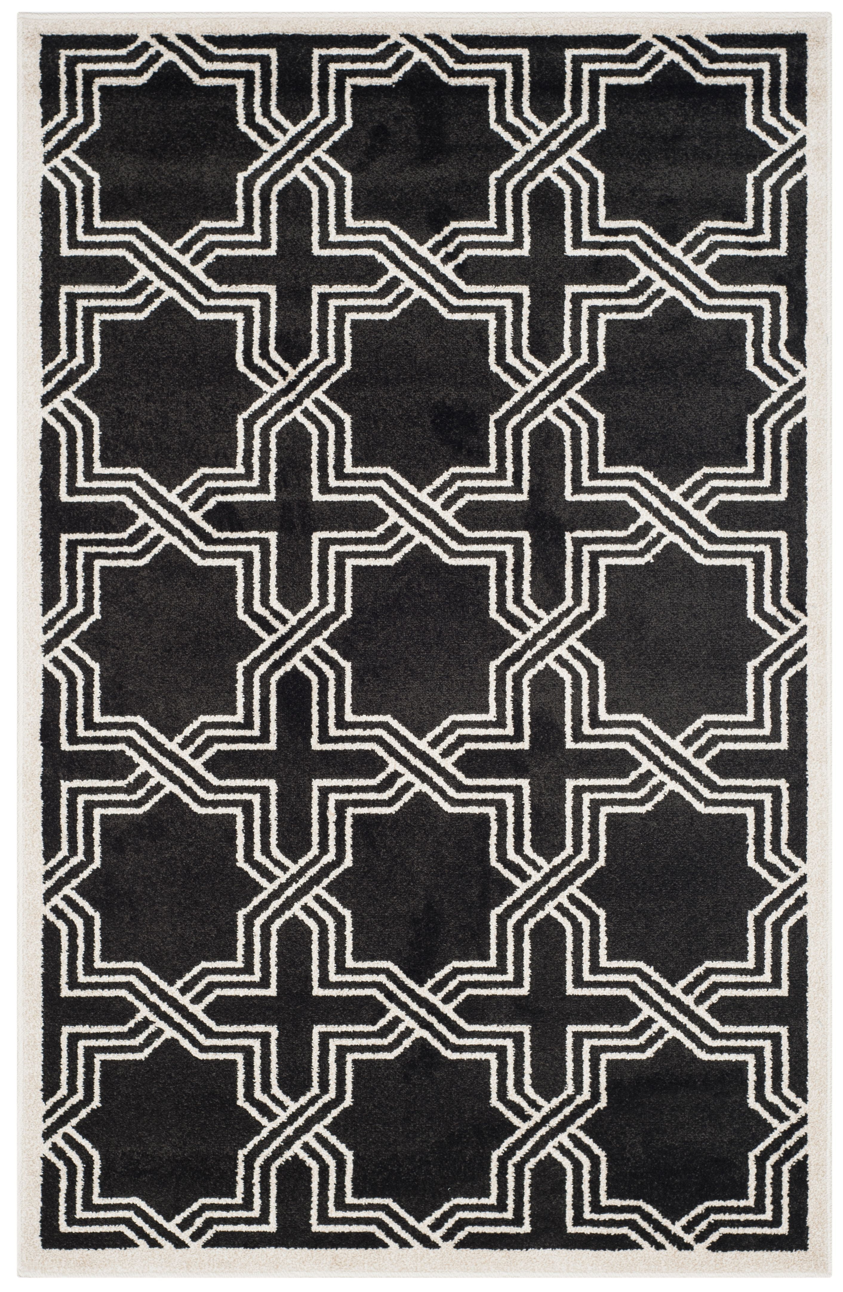 Anthracite and Ivory Geometric Outdoor Area Rug, 5' x 8'