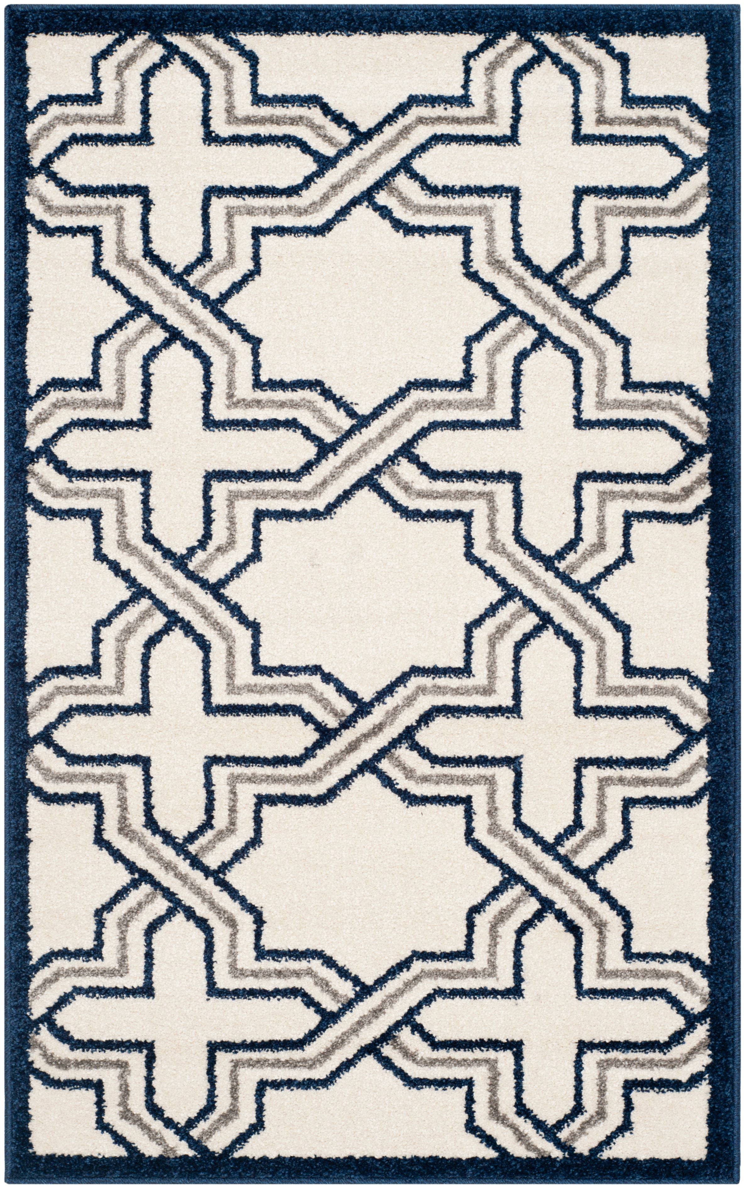 Ivory & Navy Geometric Hand-Knotted Cotton Blend 30" Rug