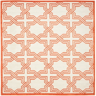 SAFAVIEH Amherst William Geometric Area Rug, Ivory/Orange, 7' x 7' Square