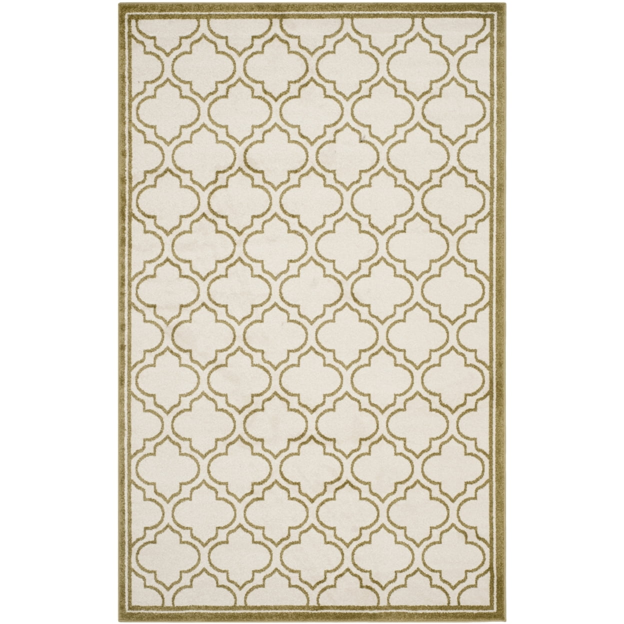 Ivory and Light Green Geometric Pattern Area Rug, 4' x 6'