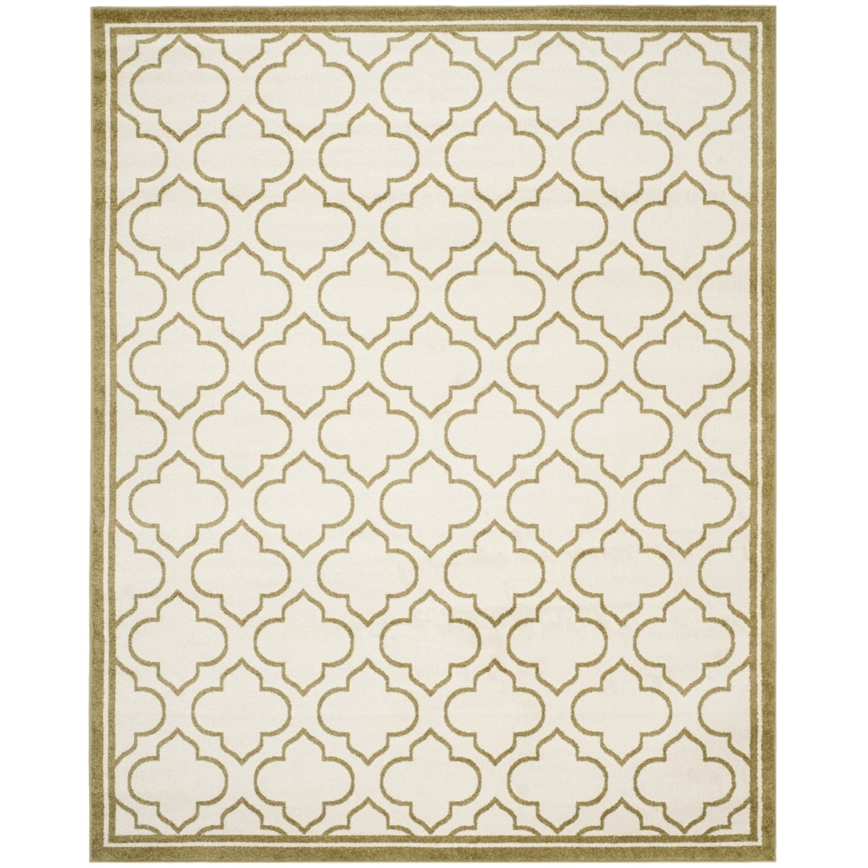 Ivory and Light Green Hand-Knotted Geometric Synthetic Area Rug, 6' x 9'