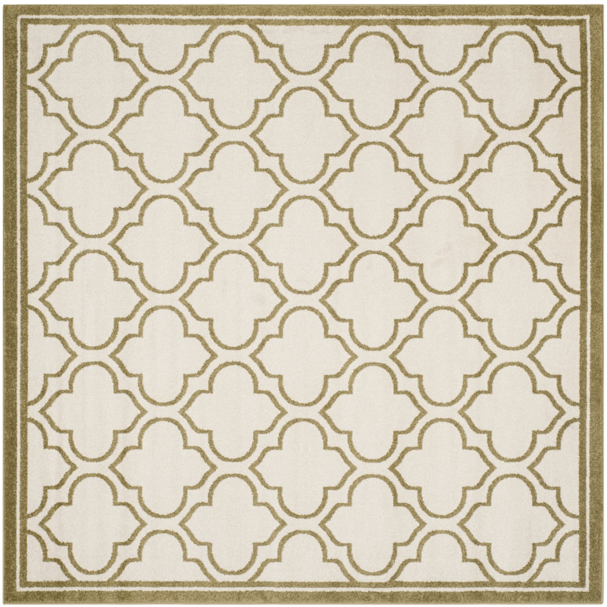 Ivory and Light Green Geometric Square Area Rug