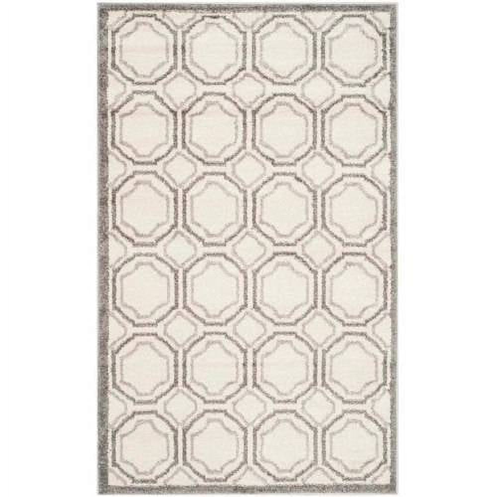 Ivory and Light Grey Geometric Synthetic Area Rug