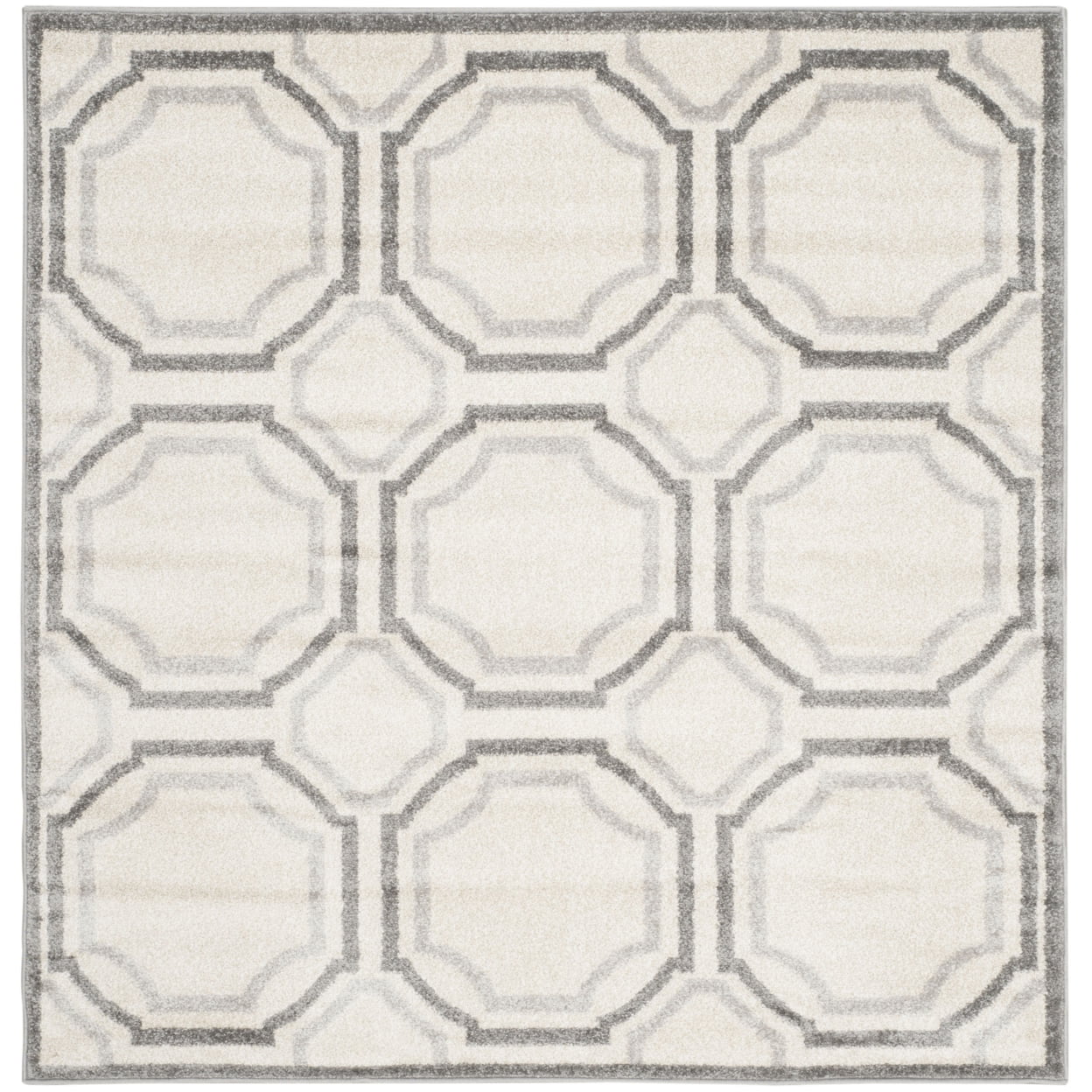 Ivory and Light Grey Hand-Knotted 5' Square Synthetic Area Rug