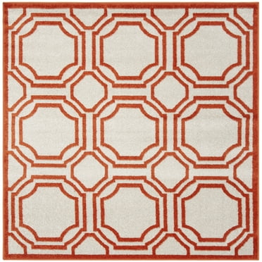 SAFAVIEH Amherst Winnie Geometric Area Rug, Ivory/Orange, 5' x 5' Square