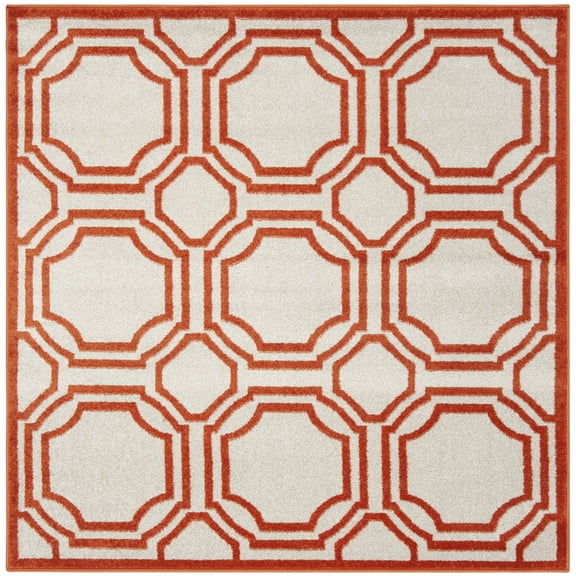 SAFAVIEH Amherst Winnie Geometric Area Rug, Ivory/Orange, 5' x 5' Square